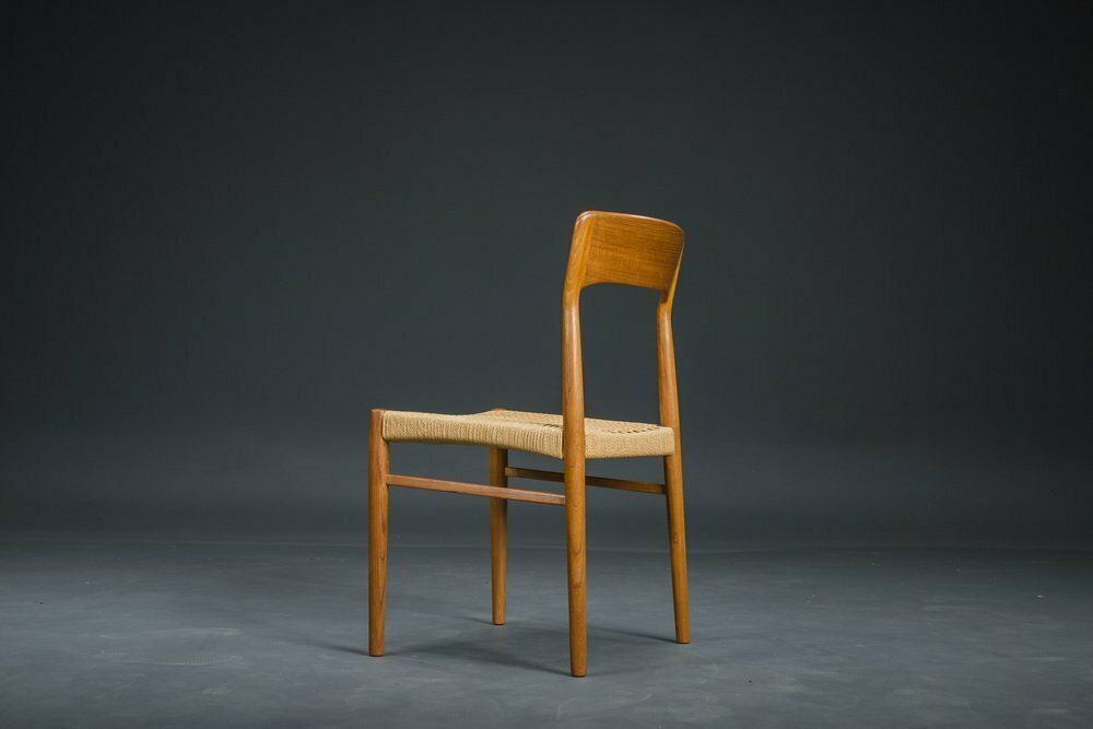 Danish Teak Wicker Dining Chair By Henning Kjaernulf For Koruo Stolefabrik, 1960s photo for sale