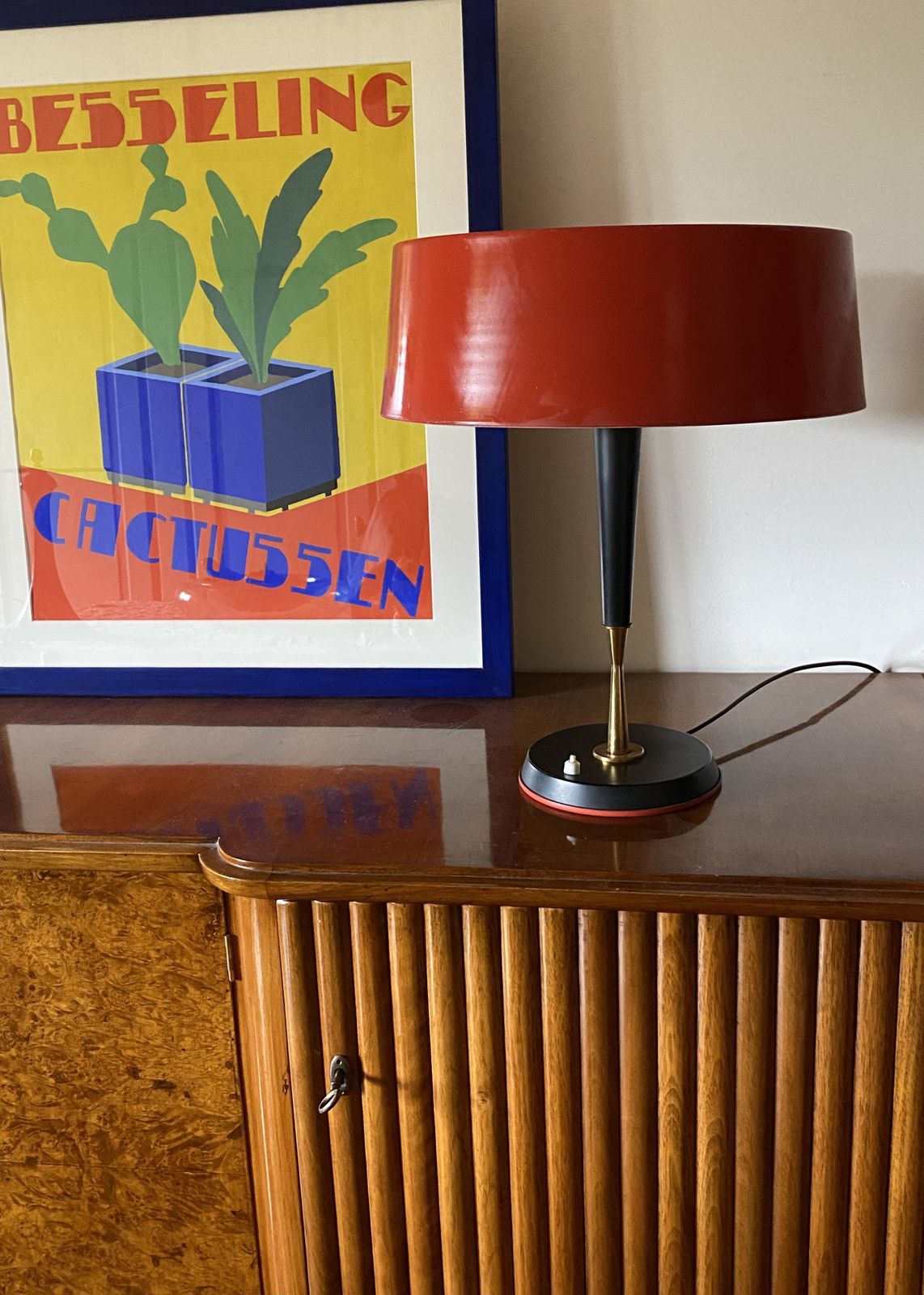 1750.0 Oscar Torlasco, Mid Century Red Table Lamp, Lumi, Italy 1954 photo
