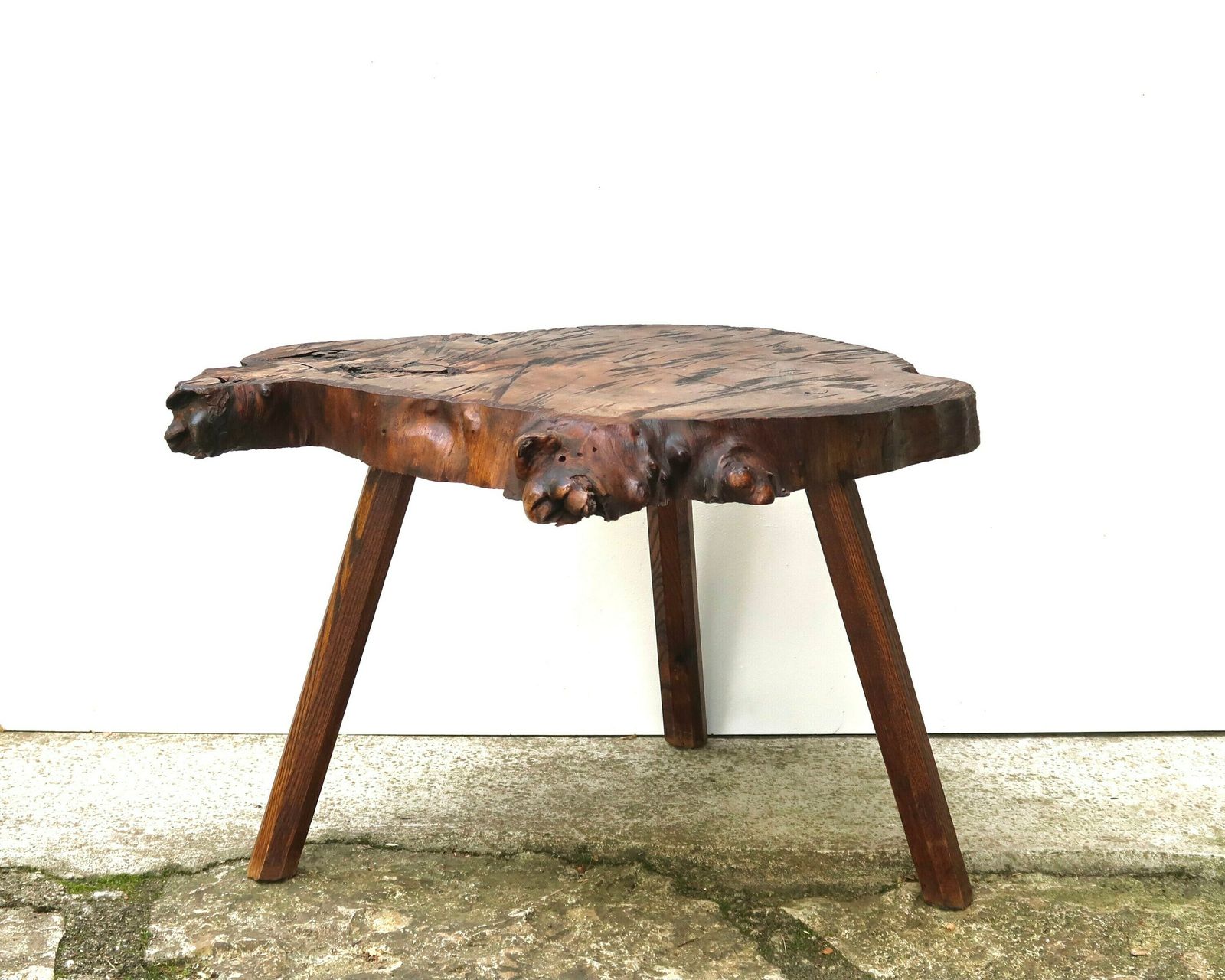 Grote Franse Houten Bijzettafel / Salontafel / Nachttafel, Ca. Jaren 1950 / Rustiek, Natuur, Naturel, Cottage, Landelijke Stijl photo furniture