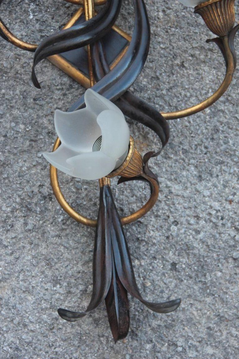 Vertical Big Sconce Modern Floreal Forged Metal Glass Hand Made In Italy Gold photo furniture