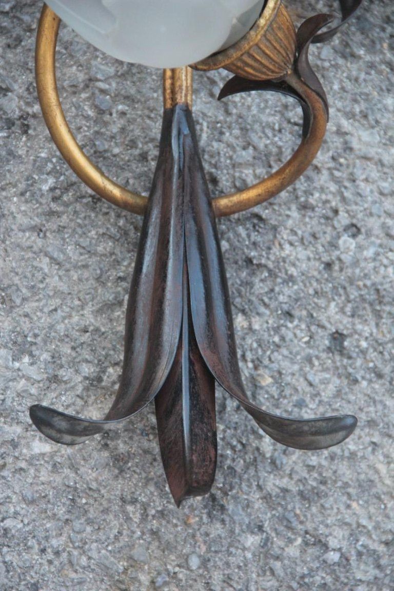 photo for sale Vertical Big Sconce Modern Floreal Forged Metal Glass Hand Made In Italy Gold