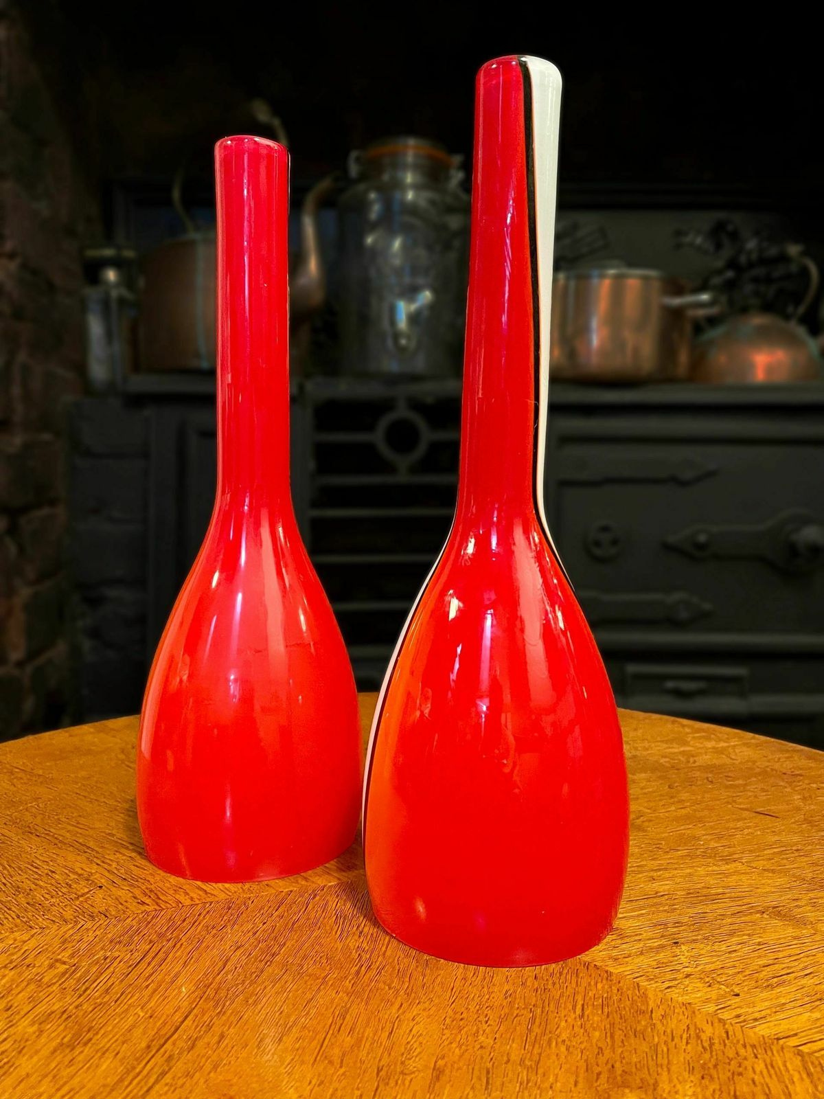 Mid Century Murano Luciano Vistosi Red White Black Glass Pendant Lampshades