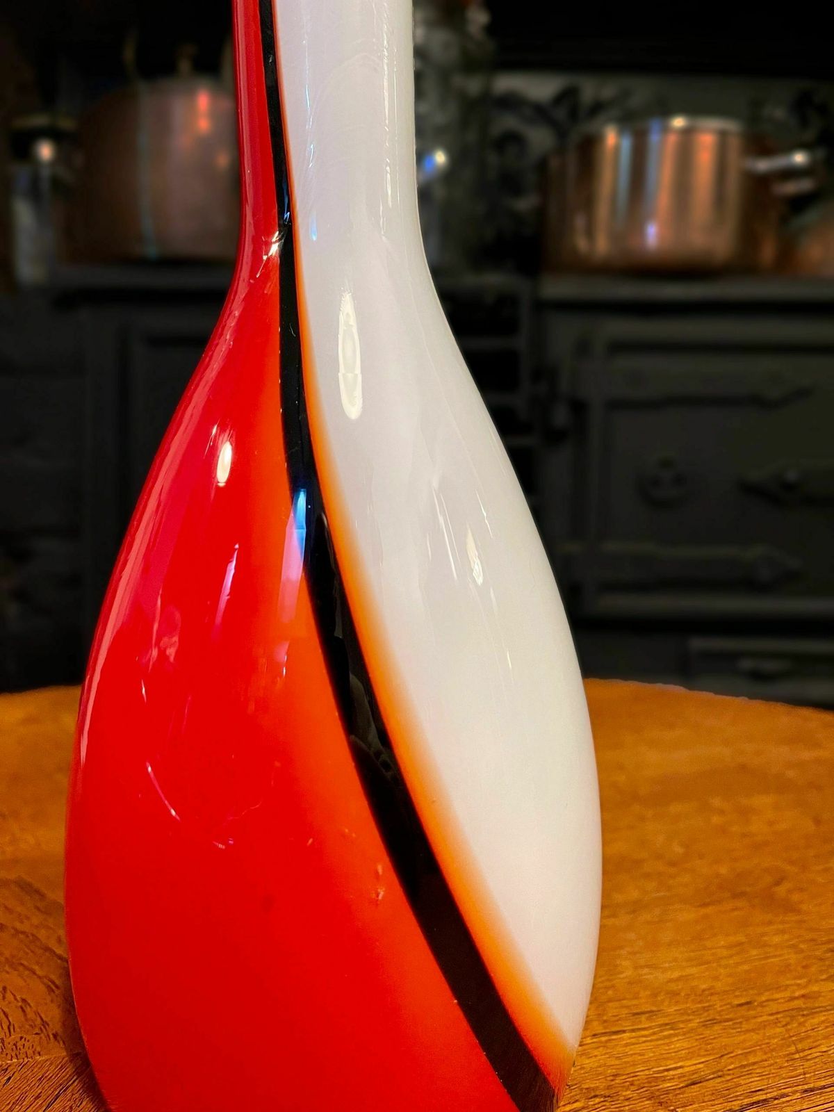 Mid Century Murano Luciano Vistosi Red White Black Glass Pendant Lampshades photo for sale