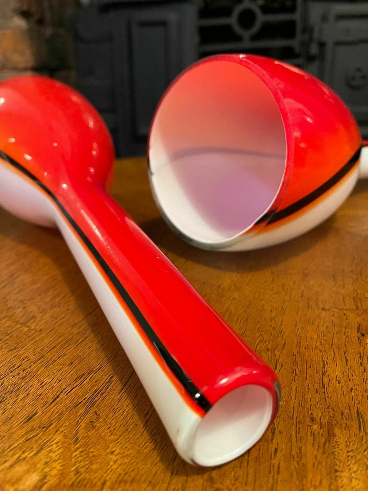 Mid Century Murano Luciano Vistosi Red White Black Glass Pendant Lampshades photo 800.0