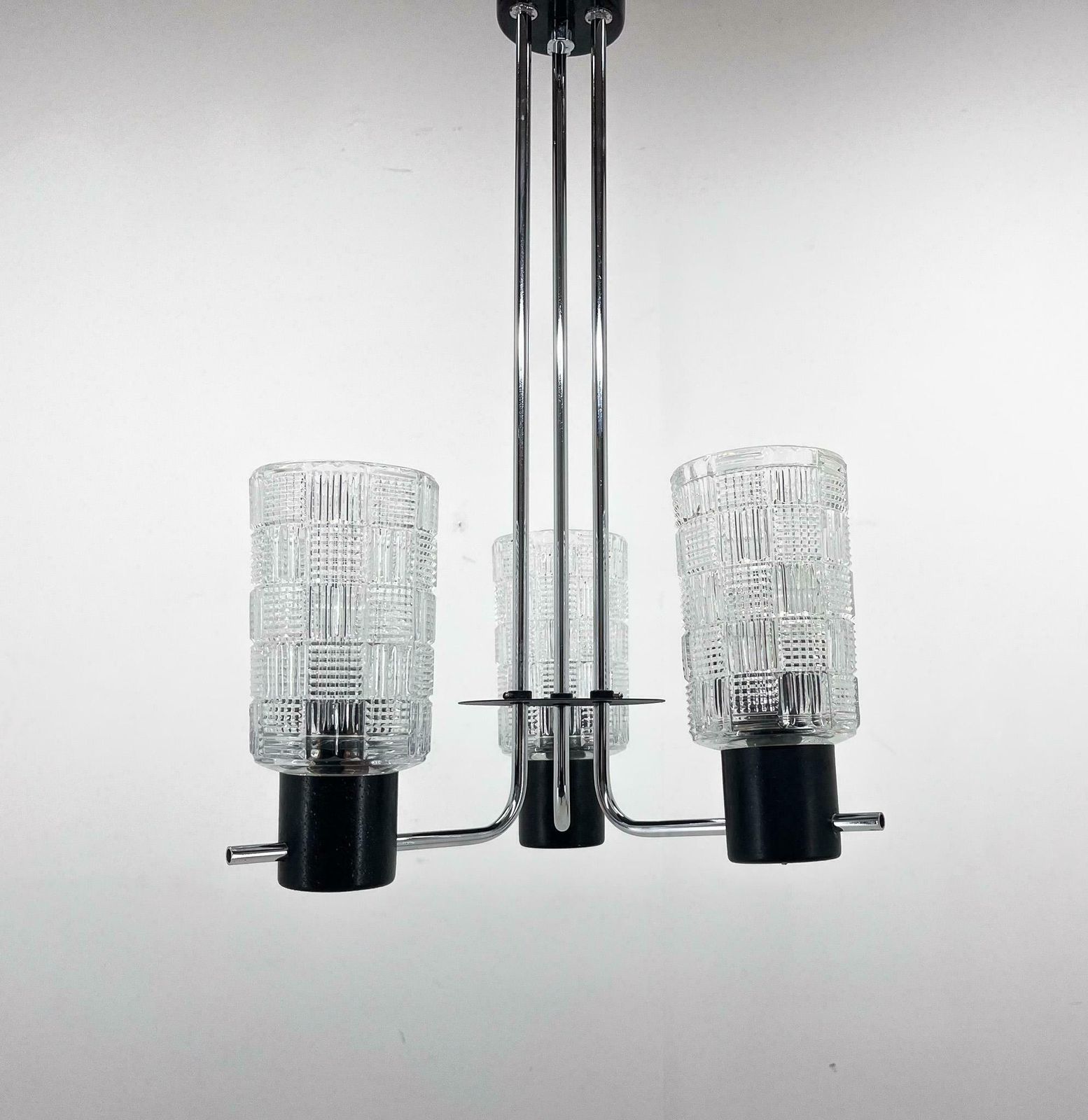 1970s Chrome, Glass & Metal Chandelier, Czechoslovakia