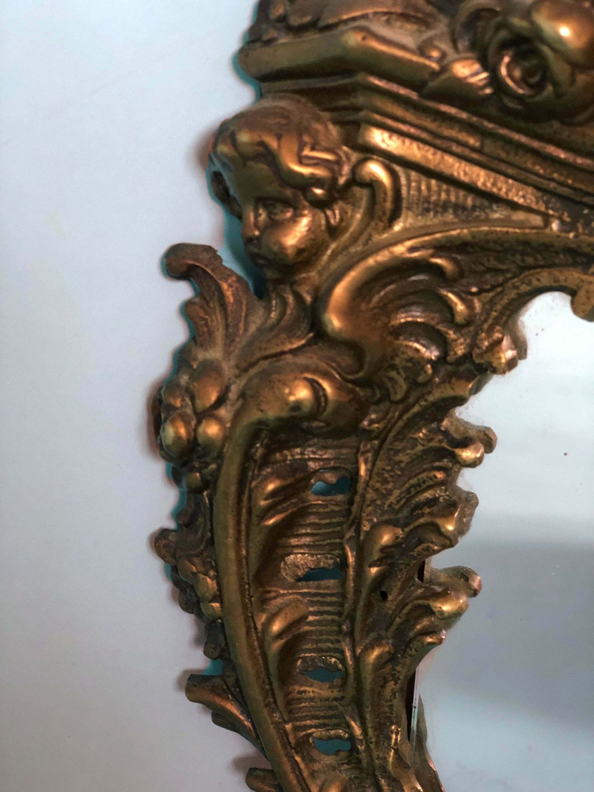 Antique Rococo Bronze Table Mirror With Cherub Detail photo furniture