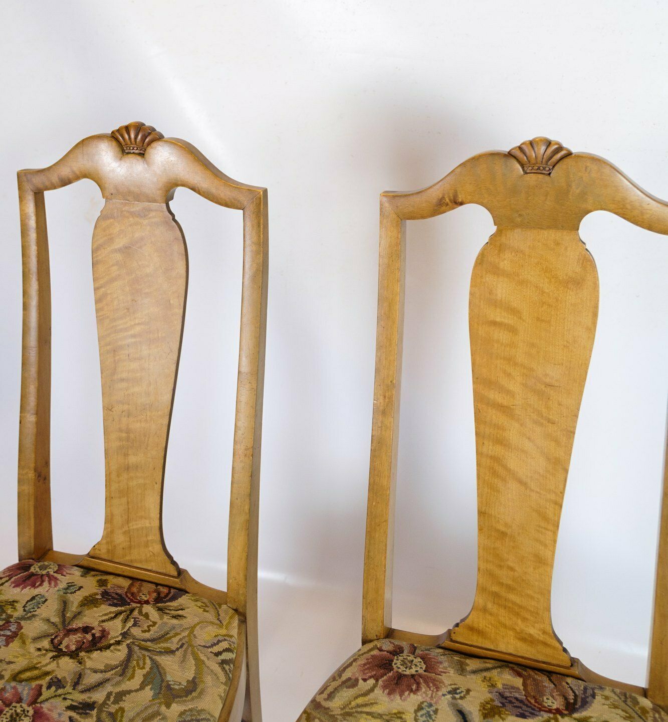 Dining Room Chairs In Birch Wood  With Light Floral Cover From 1920s photo furniture