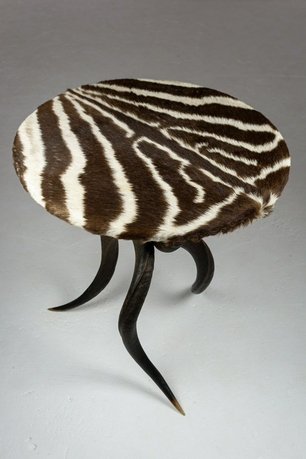 Rare Zebra Hide And Kudu Side Table. 20th Century Design. Unique End Table. Taxidermy photo for sale
