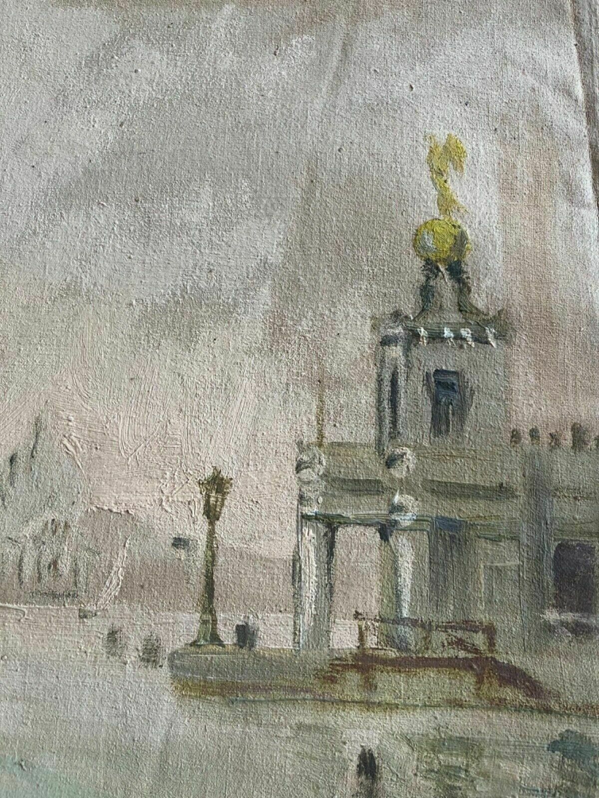 Oil On Canvas Painting Early 1900’s Venice Winter View photo furniture