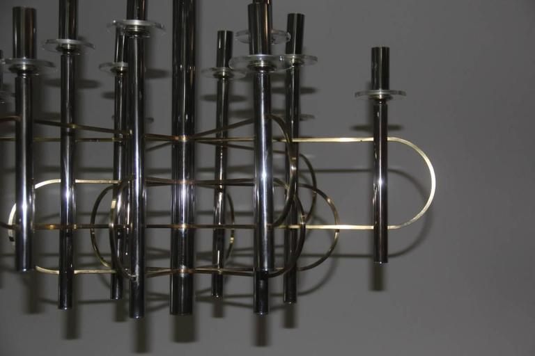 Modernist Sculpture Chandelier Sciolari, Design 1970 Brass Steel Italian Design photo Lighting