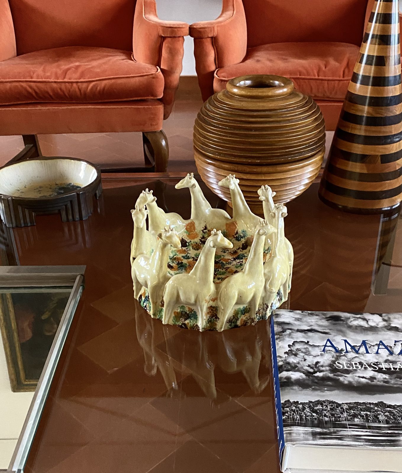 photo for sale Postmodern Giraffe Ceramic Centerpiece / Vide Poche, Nd Dolfi Montelupo Italy, 1990s