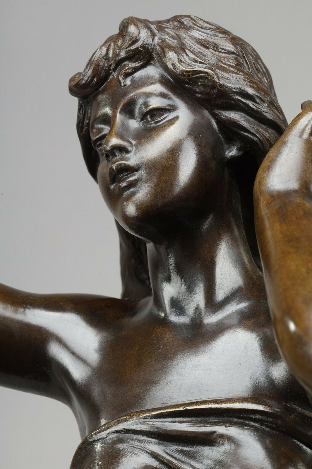 photo vinterior "L'aurore" (Dawn): Shaded Brown Red Patina Bronze Proof, After Hippolyte Moreau