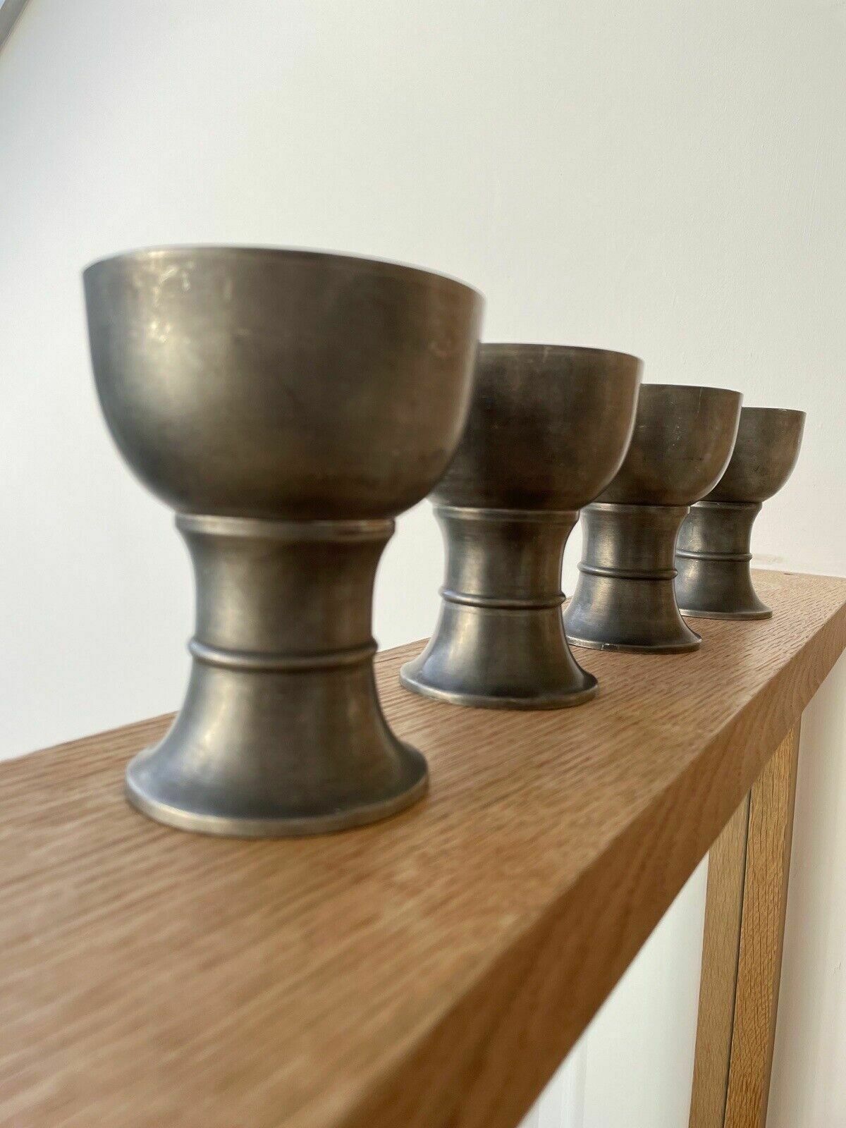 Set Of 4 Mid Century Swiss Pewter Goblets From A Jeger Basel Switzerland photo for sale