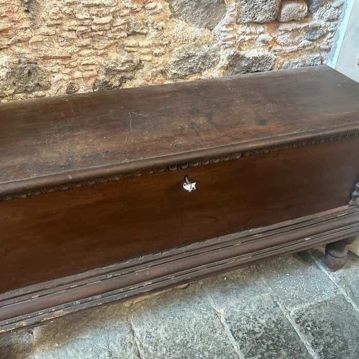 1850 Louis Philippe Walnut Wood Traditional Sicilian Blanket Chest photo for sale