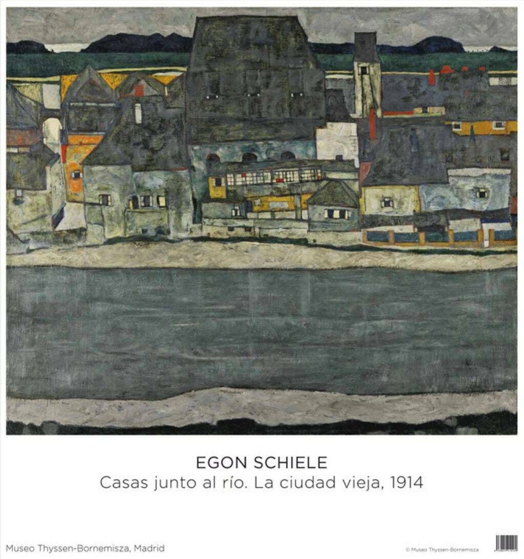 Authentic Egon Schiele Exhibition Poster   Houses On The River   Stunning Museum Print