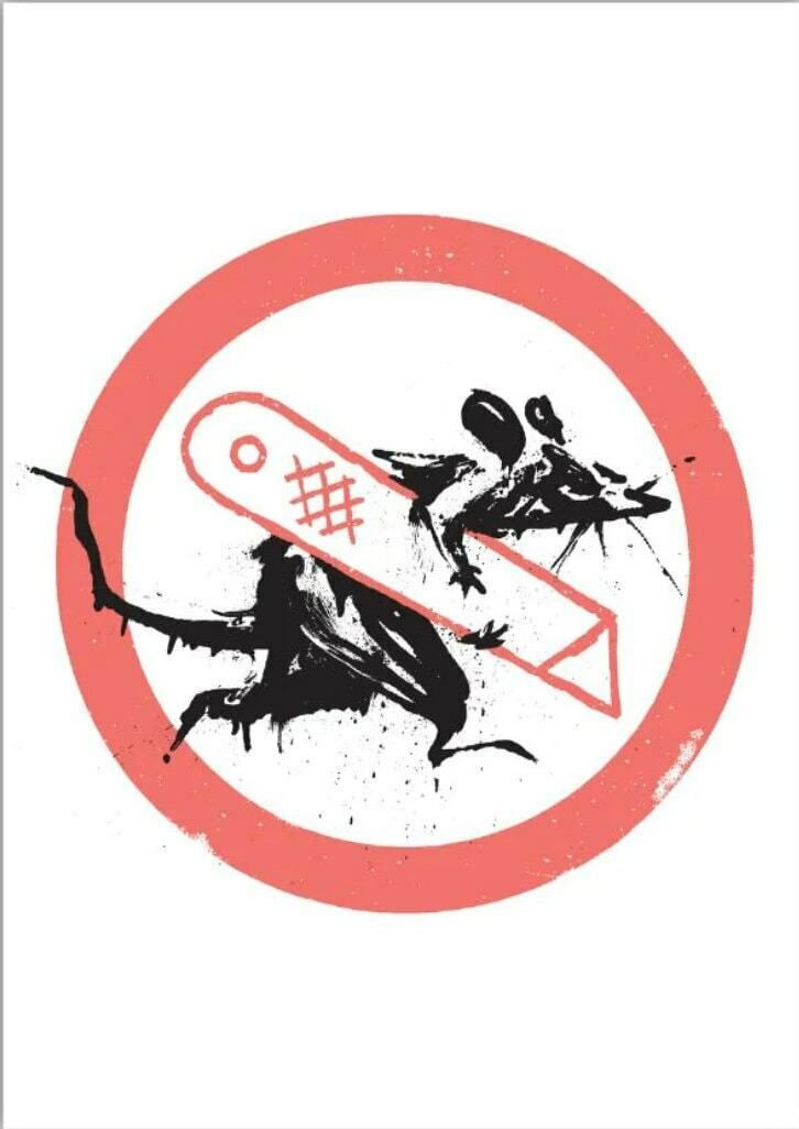Authentic Banksy Exhibition Poster   Cut And Run   Rat With Razor Stencil   Original Museum Print