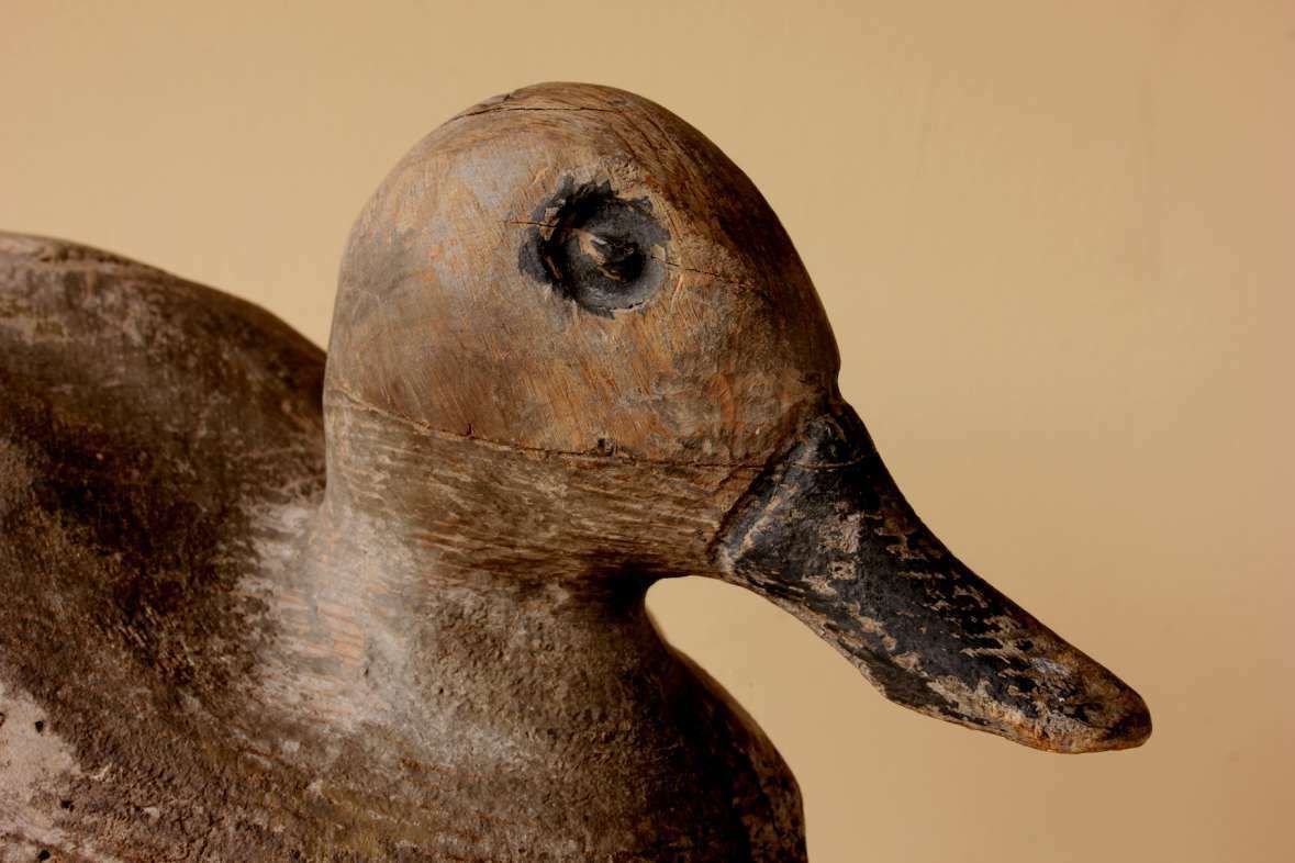 Antique French Wood Decoy Duck. Folk Art Rustic Decorative Water Bird. photo for sale