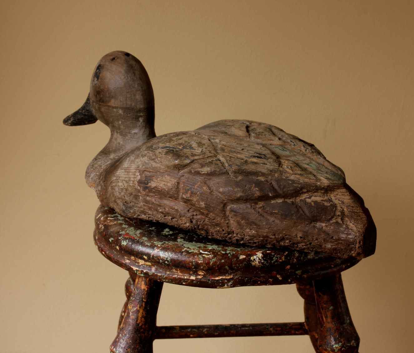 305.0 Antique French Wood Decoy Duck. Folk Art Rustic Decorative Water Bird. photo
