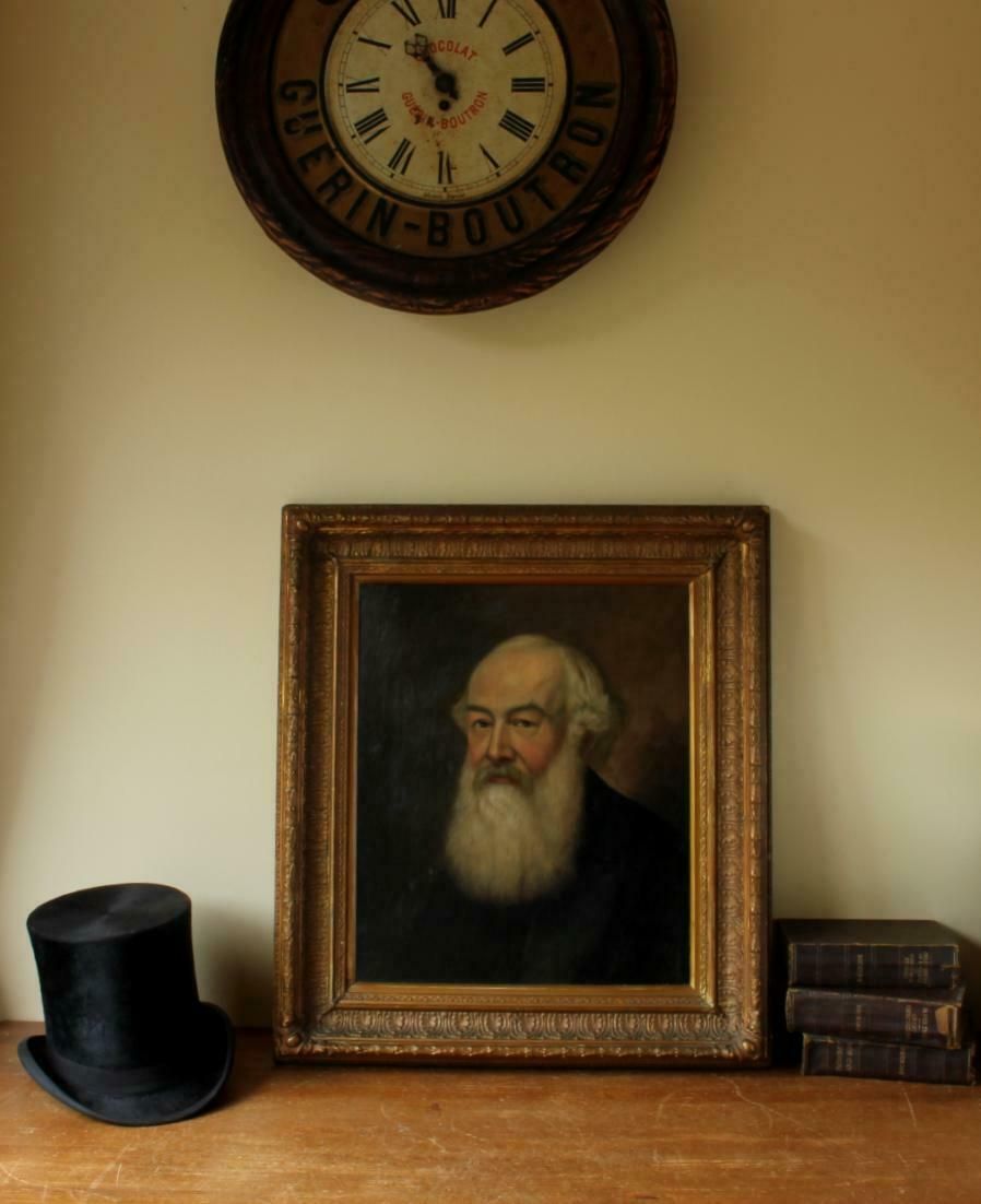 Bearded Victorian Gentleman Oil Painting. Gilt Gesso Framed Man Portrait. photo for sale