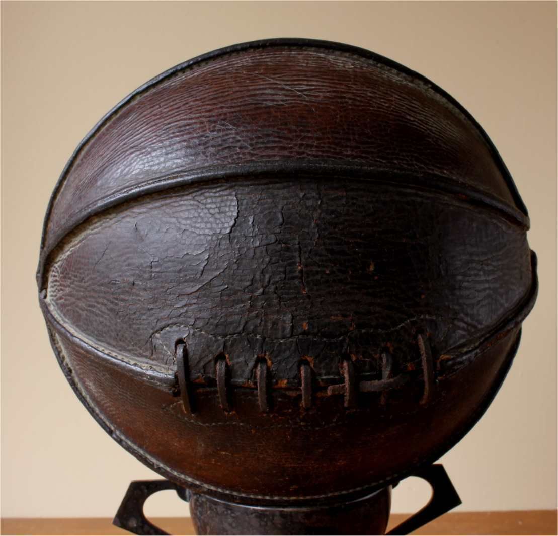 Home Decor Antique 8 Panel Laced Leather Basketball. Spalding Outseam Ball. C1915. photo