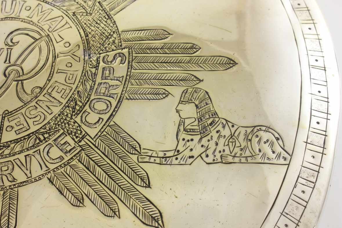 495.0 English Oak & Horn Wall Gong. Royal Army Service Corps Egypt 1941. Ww2. photo
