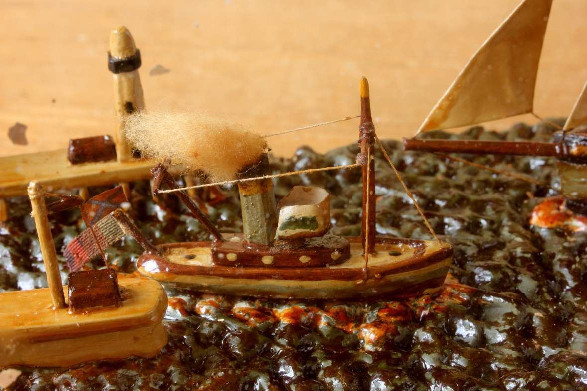 French Ship In A Box Diorama. Handmade Boat Scene Scratch Built Model. photo 530.0
