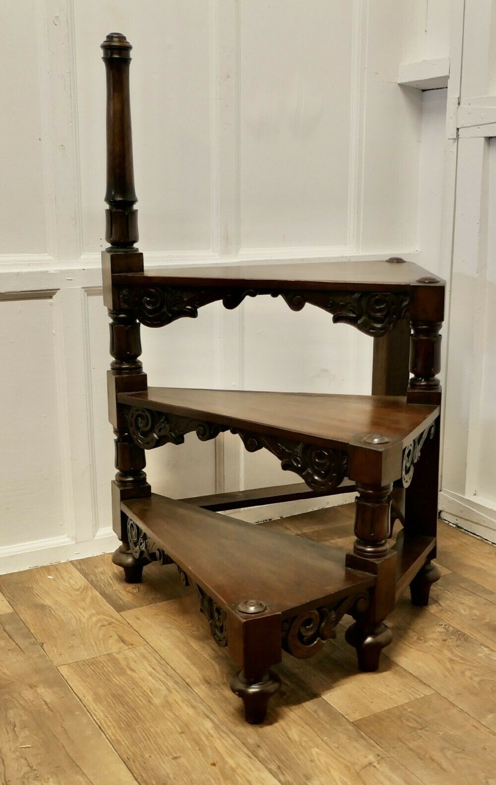 Heavy Victorian Spiral Library Steps With Turned Supports