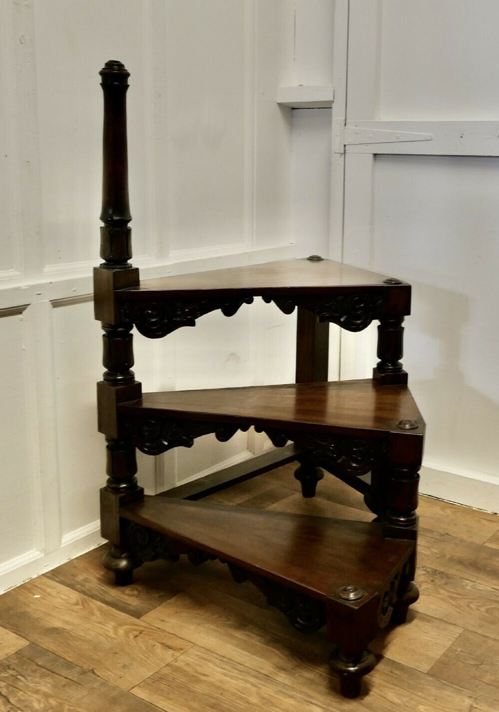 Heavy Victorian Spiral Library Steps With Turned Supports photo furniture