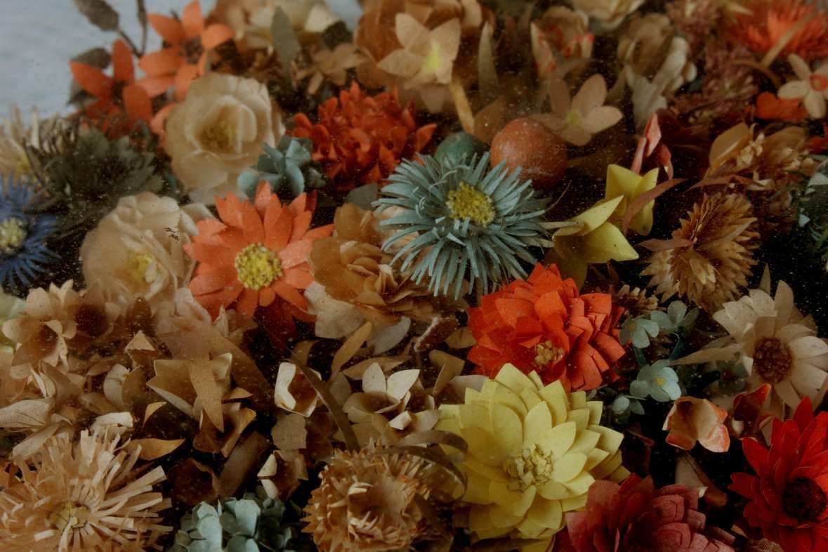 Folk Art Paper Basket Of Flowers Diorama. 19th Century Framed Shadow Box photo Art