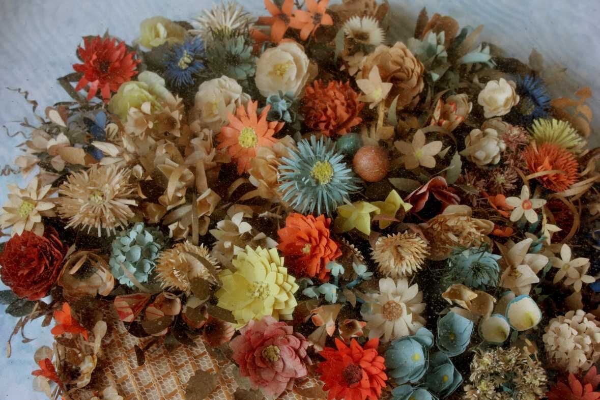 Folk Art Paper Basket Of Flowers Diorama. 19th Century Framed Shadow Box photo buy
