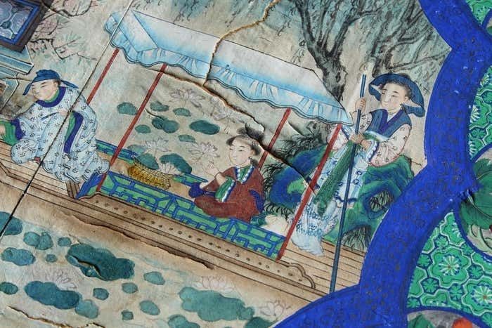 19thc Circa 1840 Watercolour Gouache Chinese Guangdong School The Lotus Harvest photo 1131.0