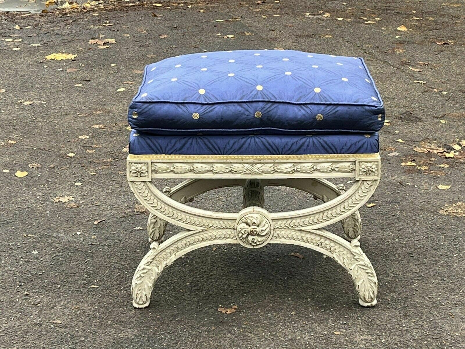 Country Home Stool / Seat, Carved Frame, Lift Of Cushion photo Furniture