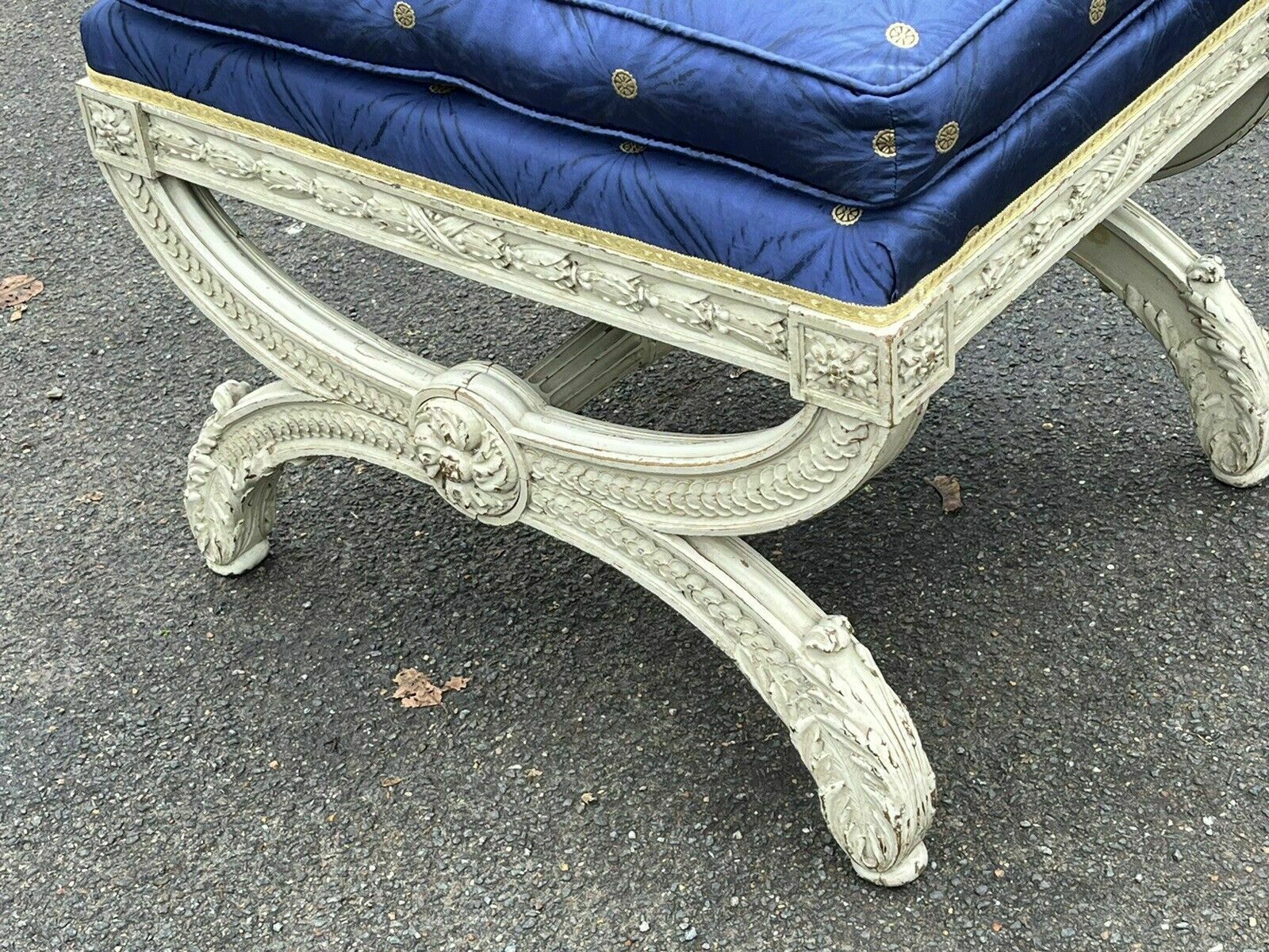 Country Home Stool / Seat, Carved Frame, Lift Of Cushion photo buy