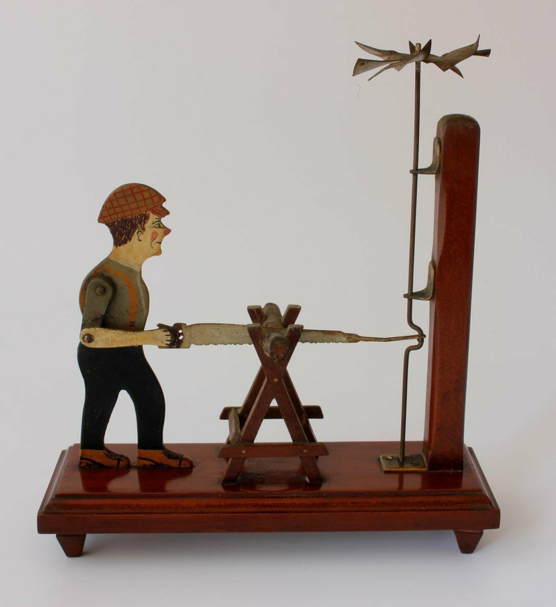 Folk Art Wood Cutter Whirligig. Hand Made Wind Toy Sawing Man. 1932.