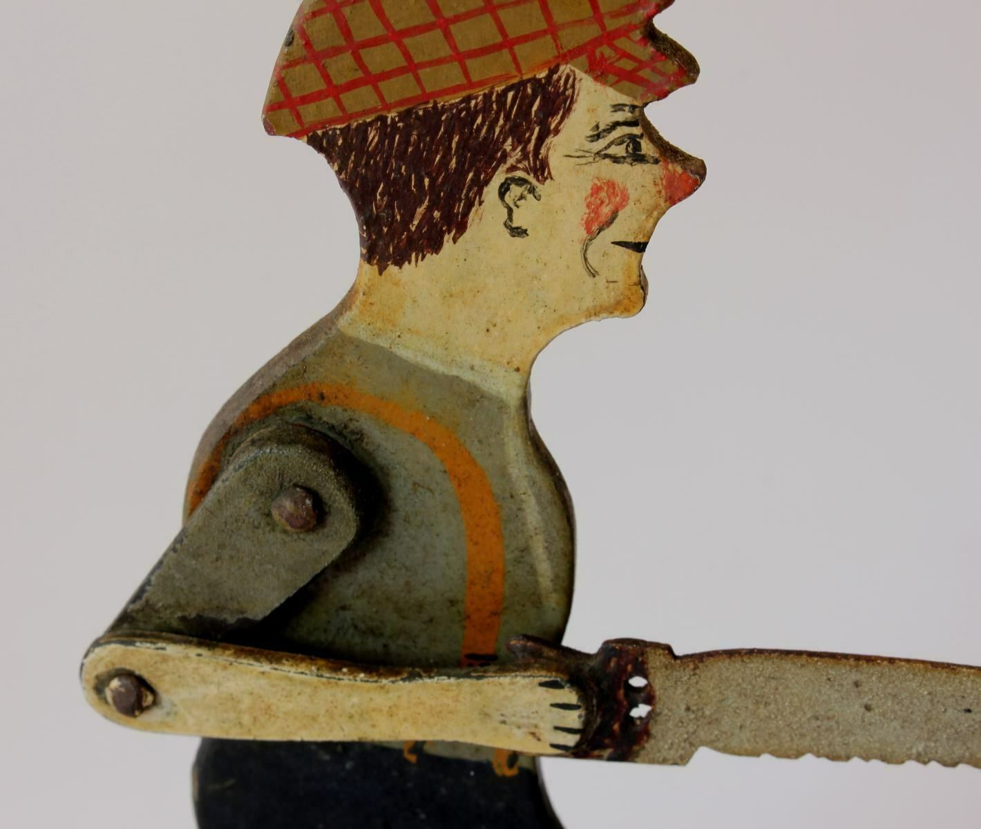 Folk Art Wood Cutter Whirligig. Hand Made Wind Toy Sawing Man. 1932. photo Home Decor