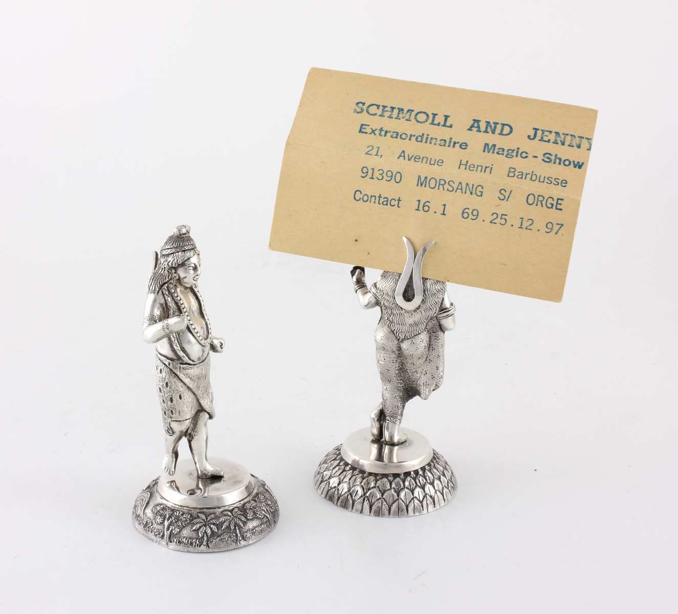 615.0 Indian Silver Figure Menu Holders. Photo Card Clips. Tp Dass Calcutta. C1880. photo