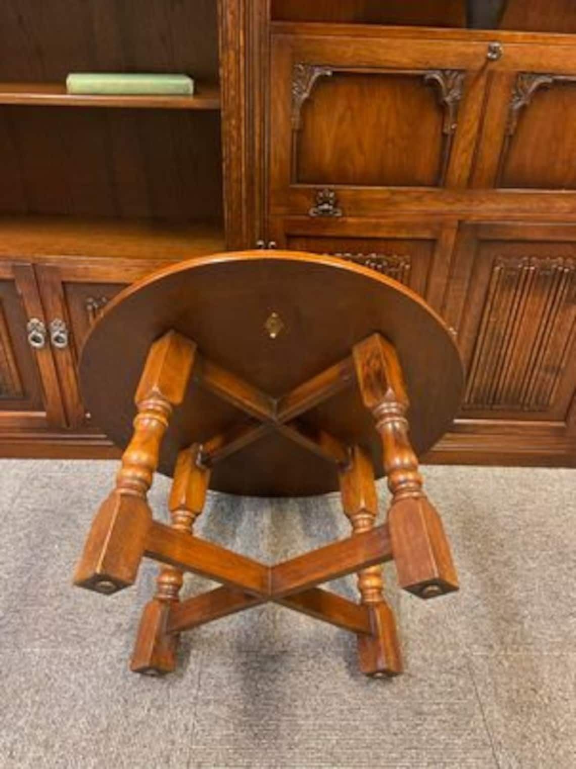 Vintage Old Charm Wood Brothers / Carved Oak Round Coffee Table / Light Oak / Free Delivery / C1970 photo for sale