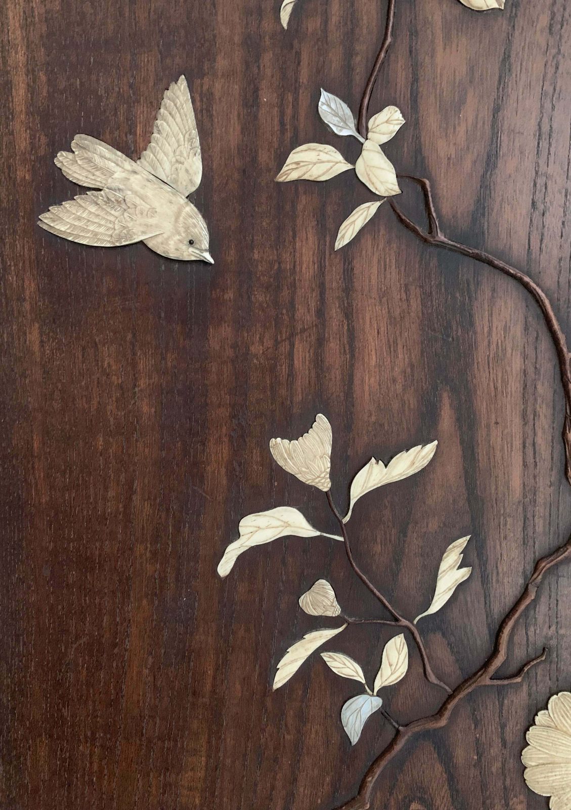 Antique Japanese Shibayama Woodenware Relief, Made With Bone & Mother Of Pearl photo Home Decor