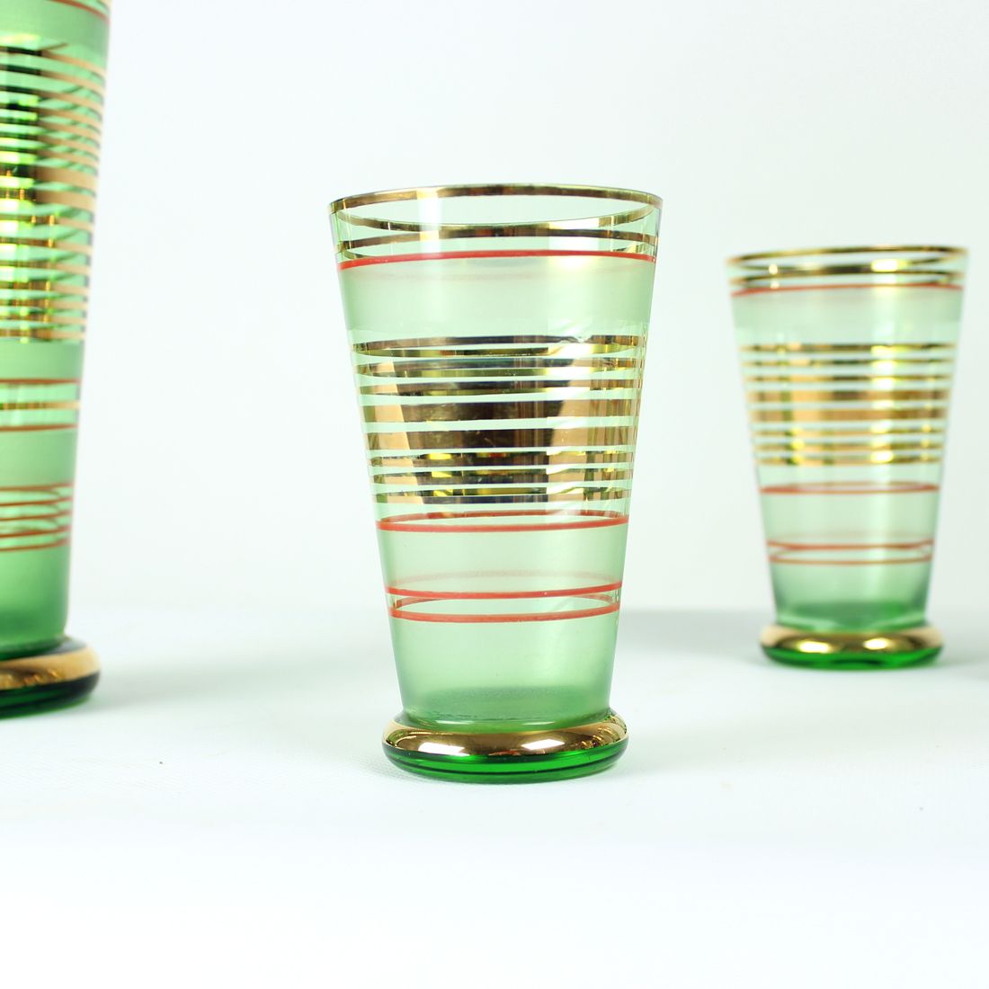 Vintage Drinking Set Of Pitcher With Glasses In Glass & Gold, Czechoslovakia 1960s photo for sale