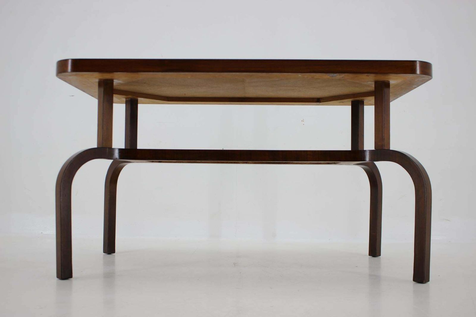 1930s Restored Coffee Table In Walnut With Glass Top, Czechoslovakia photo 1314.0