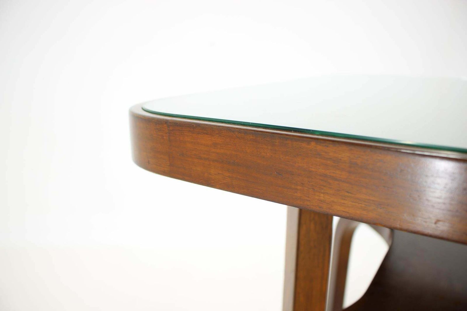 photo for sale 1930s Restored Coffee Table In Walnut With Glass Top, Czechoslovakia