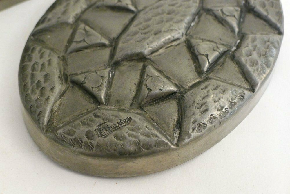 Art Deco Oval Box With Geometric Pewter Decor By Charles 1930s photo Home Decor