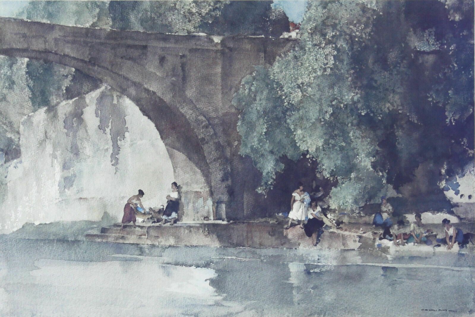 Print By William Russell Flint. Group Of Ladies By A River Washing Clothes photo furniture