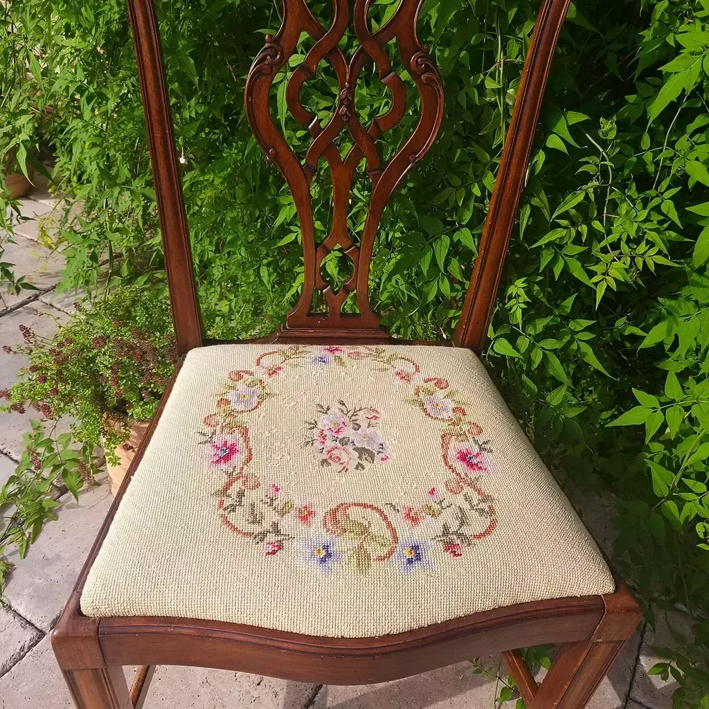 Antique Chippendale Style Mahogany Chair With Tapestry Wool Seat photo Furniture