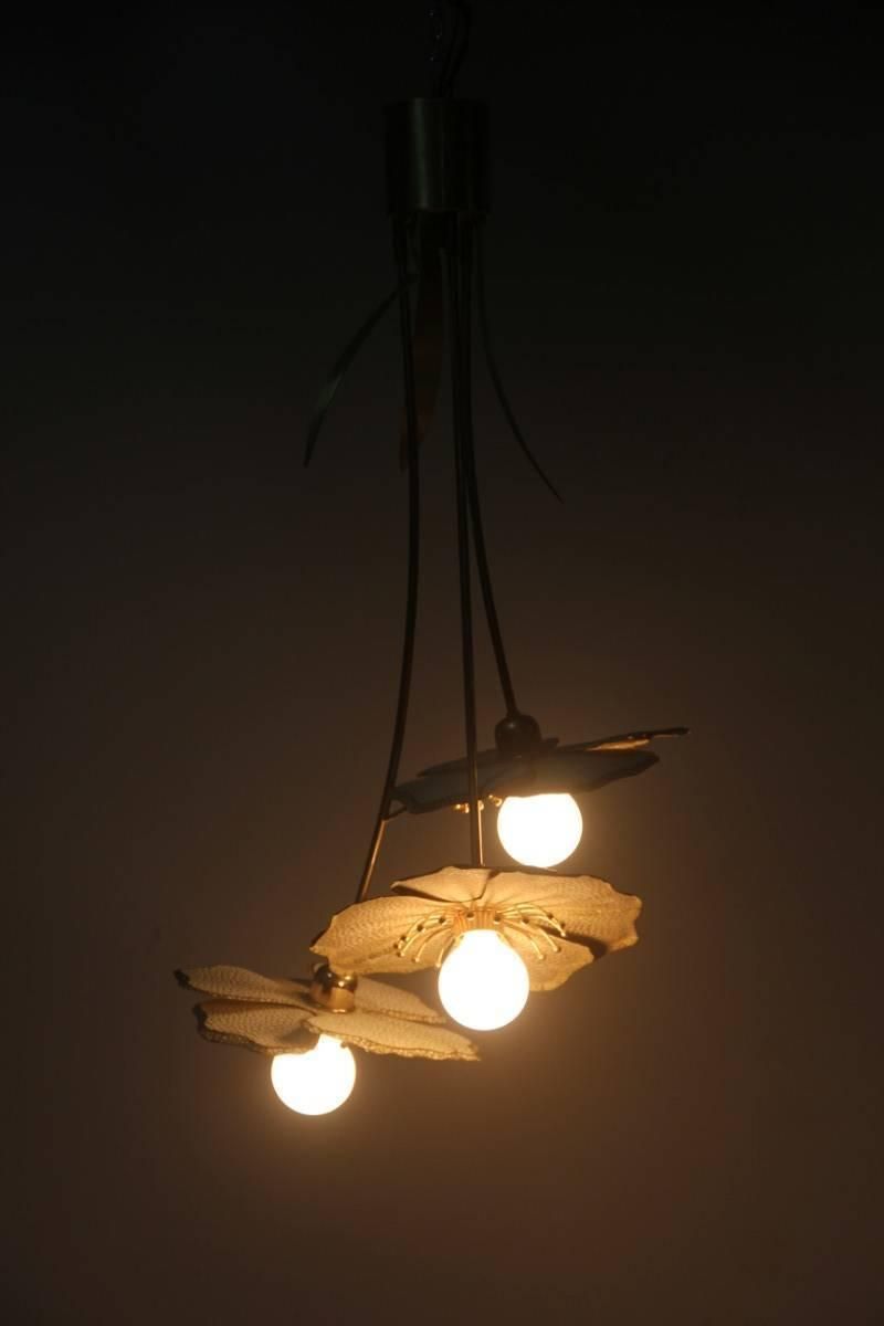 Chandelier Metal Flowers Lacquered Brass Italian Design 1970 photo 2160.0