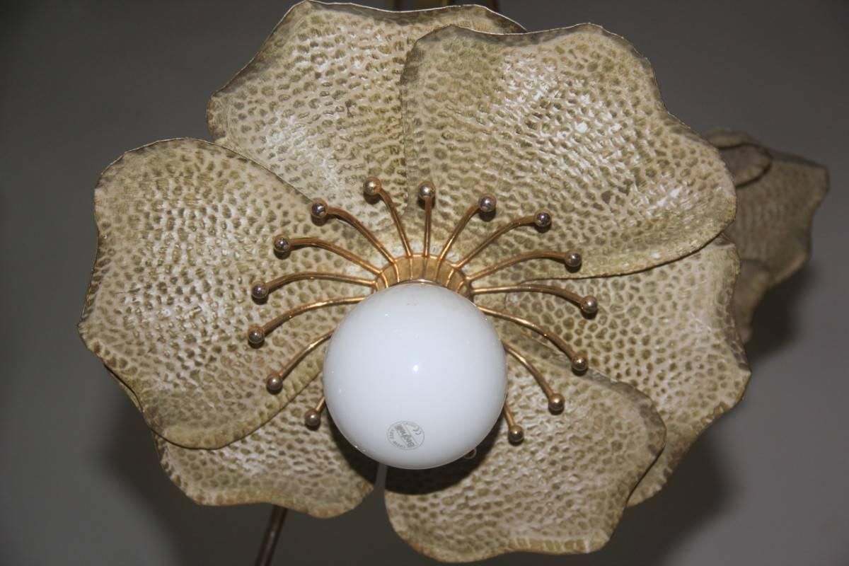 Chandelier Metal Flowers Lacquered Brass Italian Design 1970 photo vintage