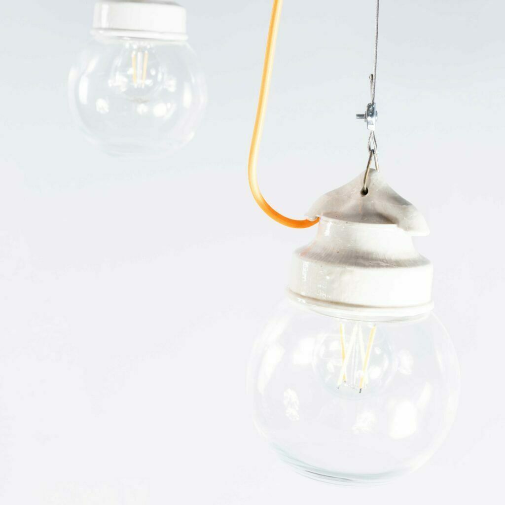 1950’s New Old Stock Clear Glass Round Pendant Lamps photo 174.0