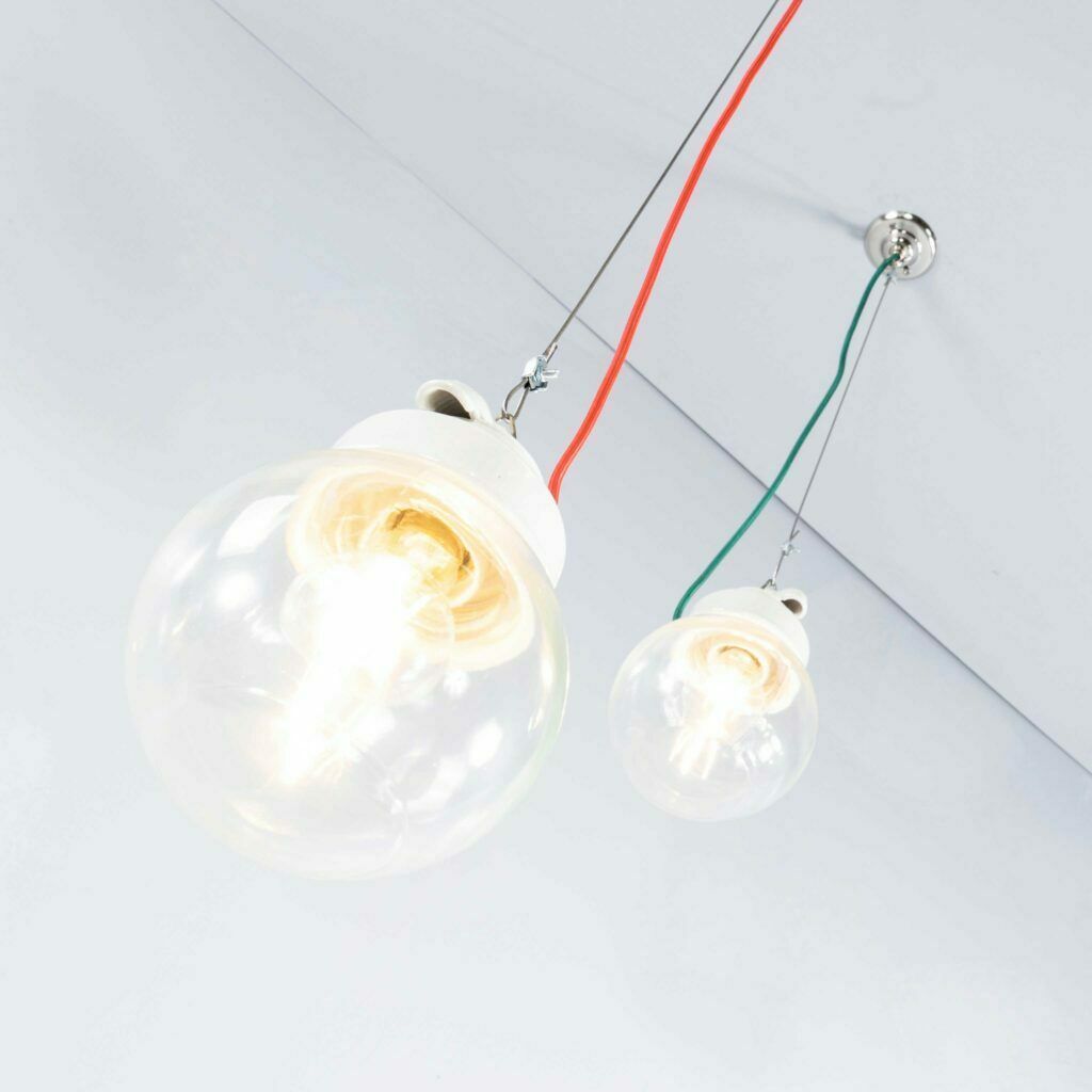 1950’s New Old Stock Clear Glass Round Pendant Lamps photo buy
