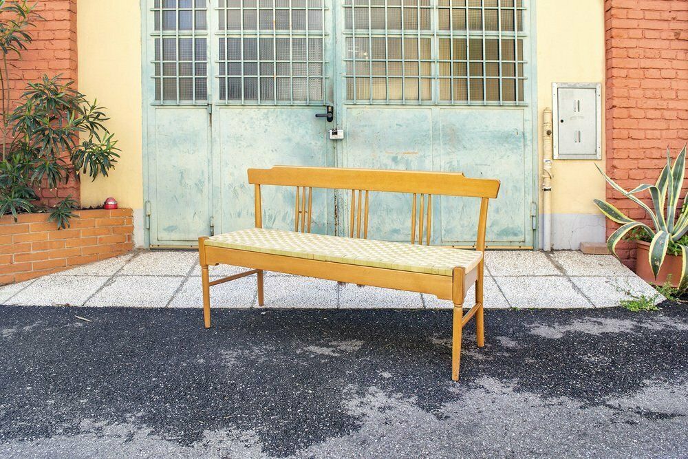 Beech Bench With Seat In Woven Fabric, Italy, 1950s photo furniture