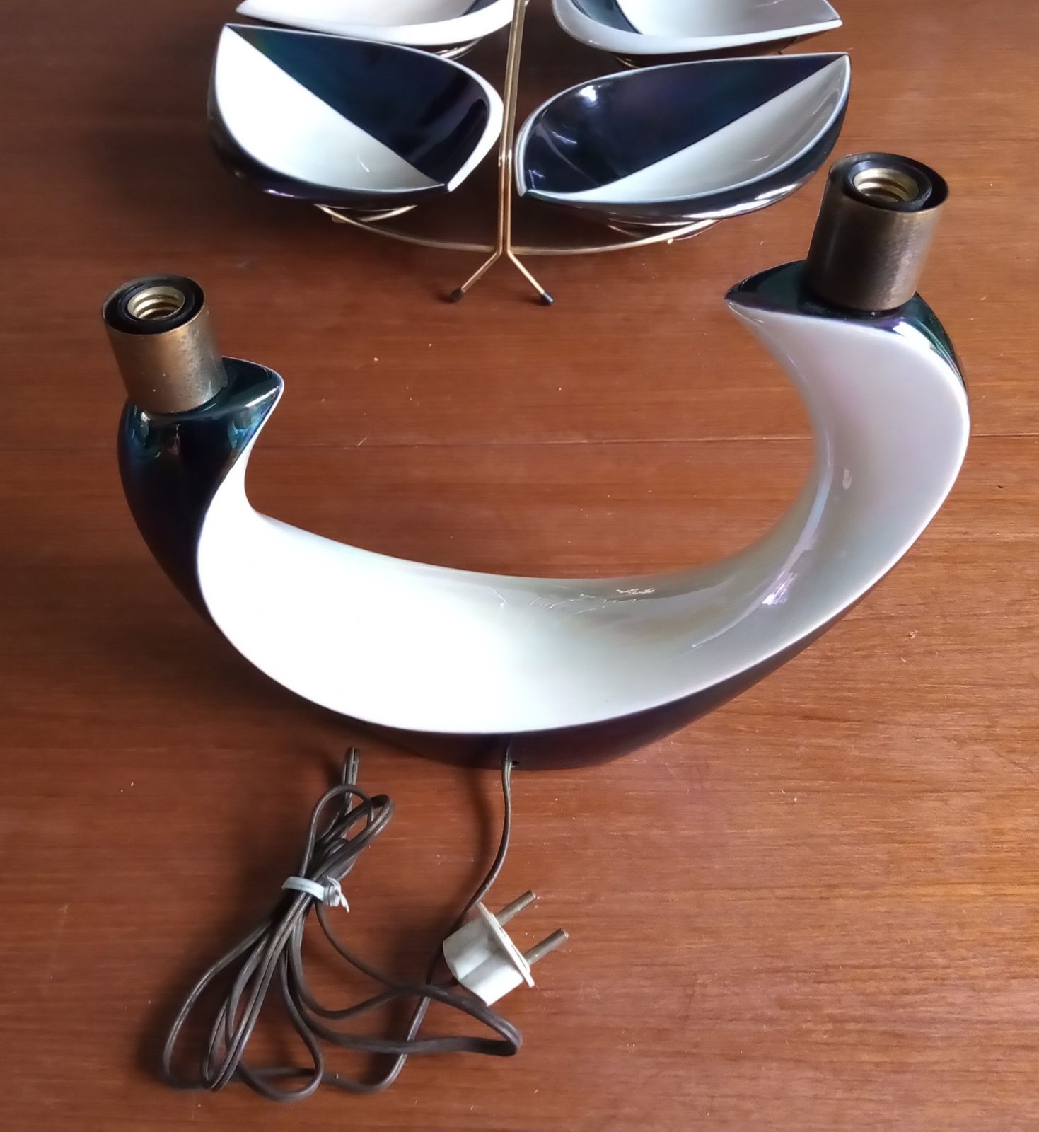 120.0 1960s Rare Verceram Ceramique French Iridescent Blue Black And Pearl Glazed Hors D'oeuvres Serving Tray photo